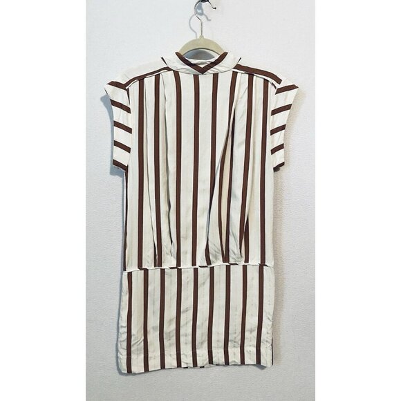 Zara Dress Womens Medium Red White Striped Mini Faux Wrap Pleated Pockets Boho - Picture 5 of 7